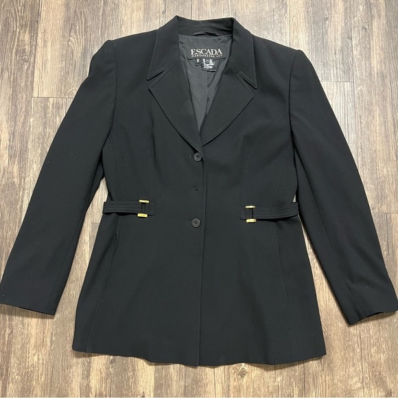 Escada Margarethe Ley Wool Fitted Belted Black Blazer Evening Jacket Party Vtg M - Picture 8 of 15
